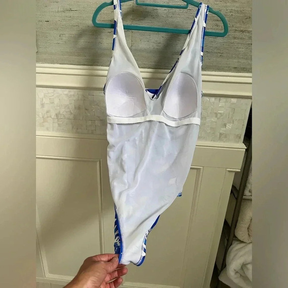 Floral Blue Women's One Piece Swimsuit - Picture 10 of 12